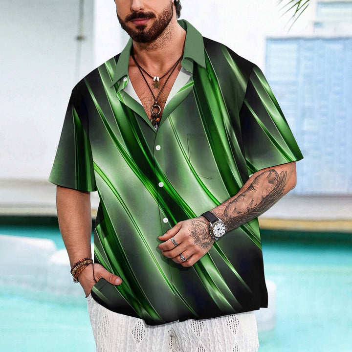 Men's Ombre Gradient Pattern Print Vintage Lapel Collar Short Sleeve Shirt 2407004836