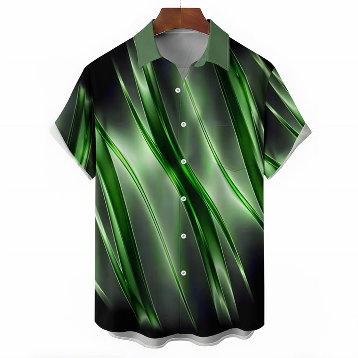 Men's Ombre Gradient Pattern Print Vintage Lapel Collar Short Sleeve Shirt