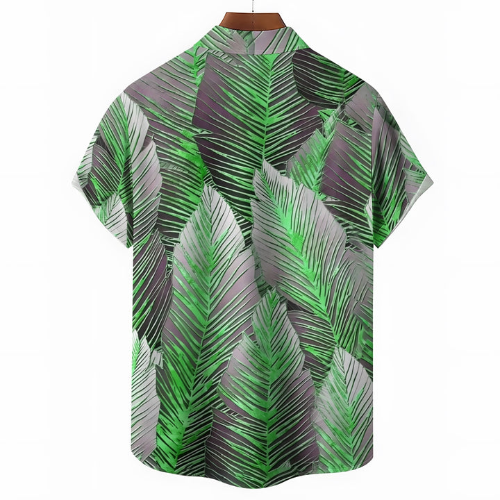 Vintage Botanical Leaf Print  Casual Vacation Shirt 2408000090