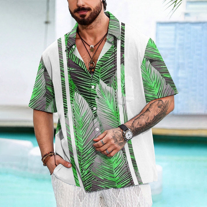 Vintage Botanical Leaf Print  Casual Vacation Shirt 2408000090