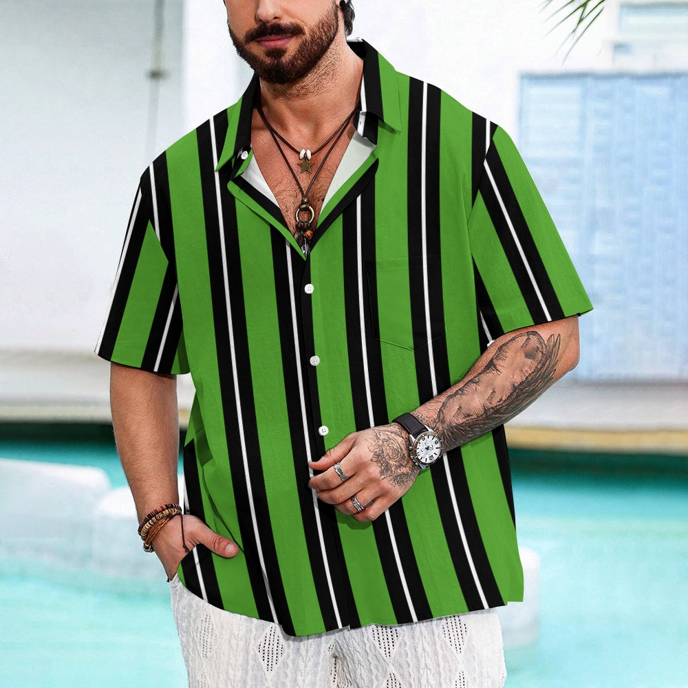 Men's Stripes Lapel Casual Short Sleeve Shirt 2408004162