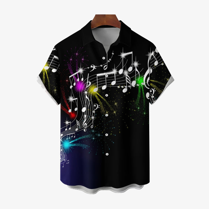 Men's Summer Musical Note Print Short Sleeve Shirt 2407003869