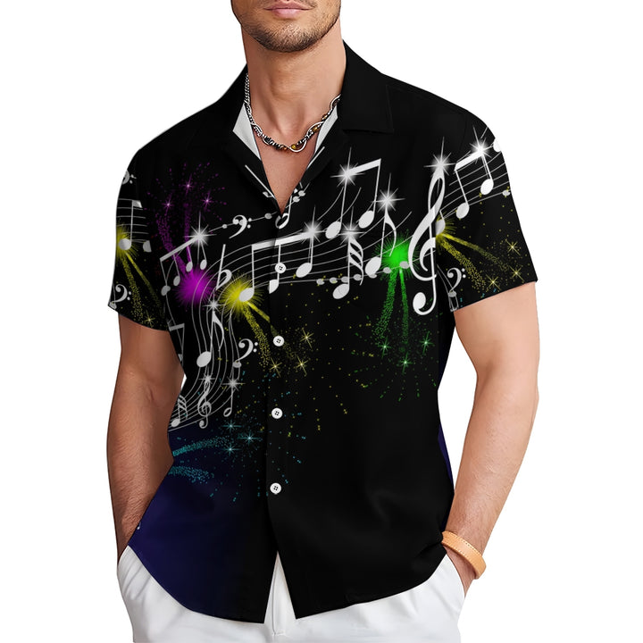 Men's Summer Musical Note Print Short Sleeve Shirt 2407003869