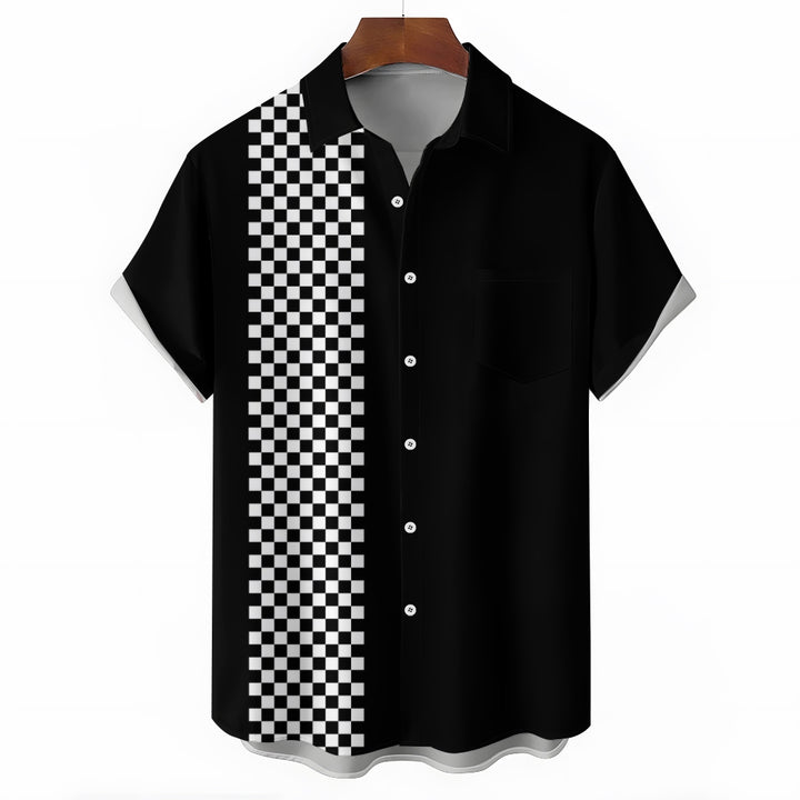 50's Retro Bowling Shirt Rock Style Plaid Short Sleeve Shirt 2407004026