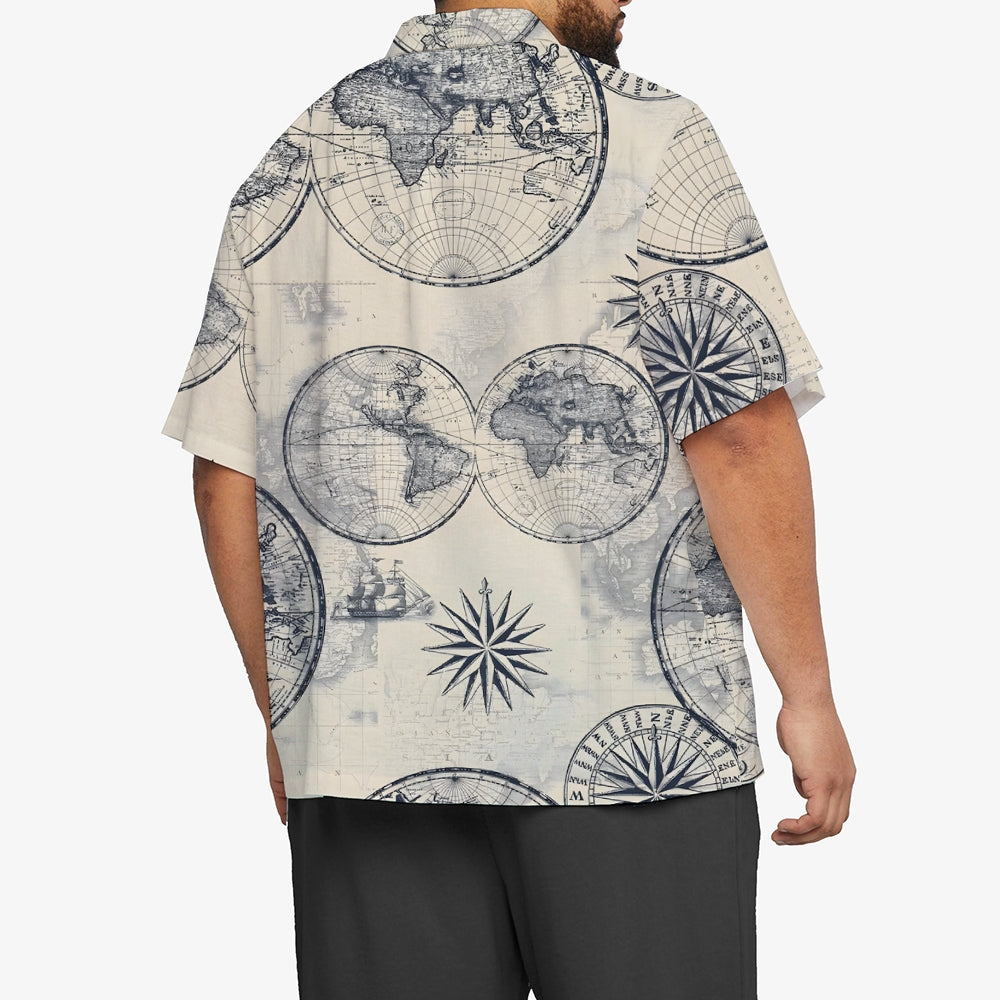 Nautical World Map Printed Casual Oversized Short Sleeve Shirt 2407000611