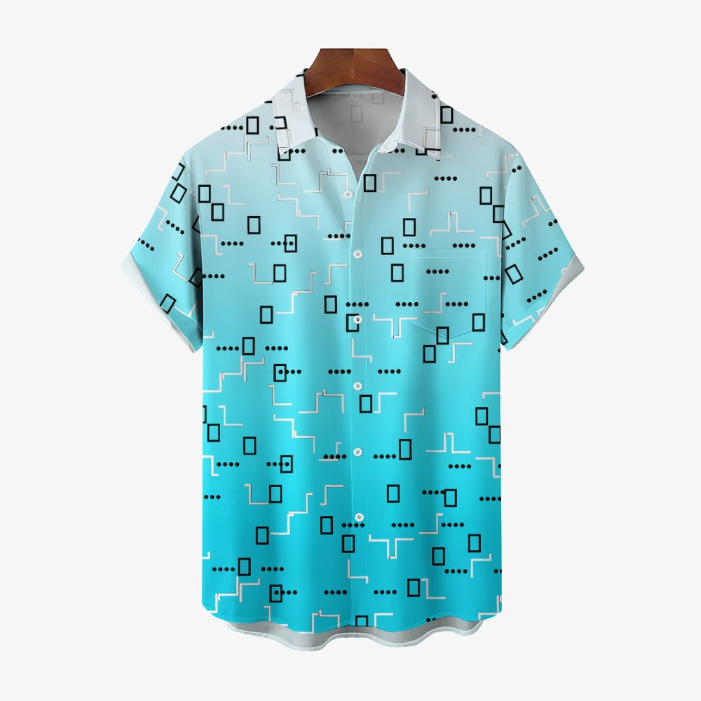 Geometric Pattern Line Gradient Print Casual Vacation Shirt 2407004102