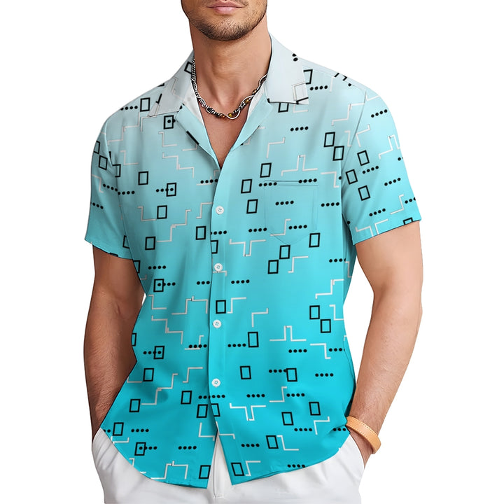 Geometric Pattern Line Gradient Print Casual Vacation Shirt 2407004102