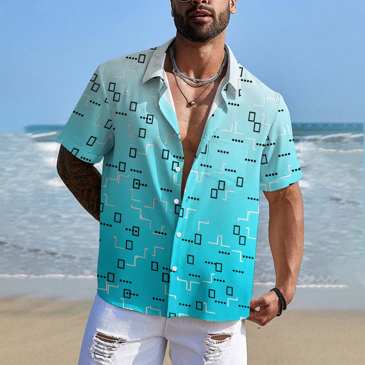 Geometric Pattern Line Gradient Print Casual Vacation Shirt 2407004102