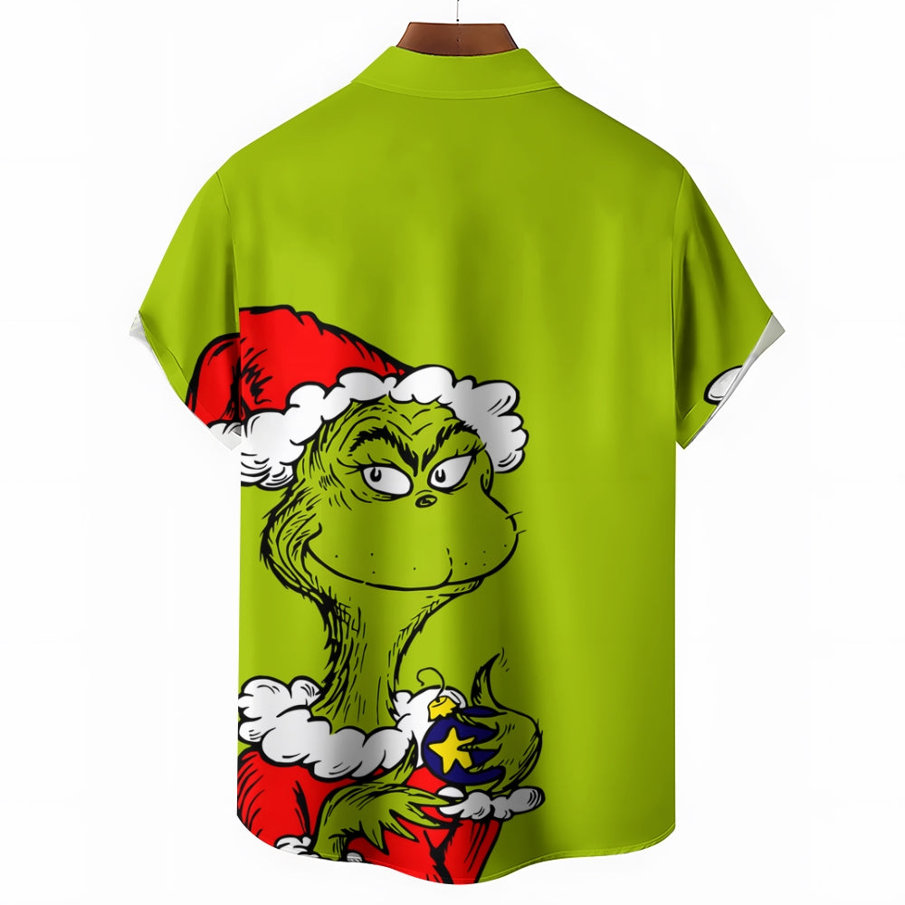 Christmas Green Monster Cartoon Casual Large Size Short Sleeve Shirt 2407004226