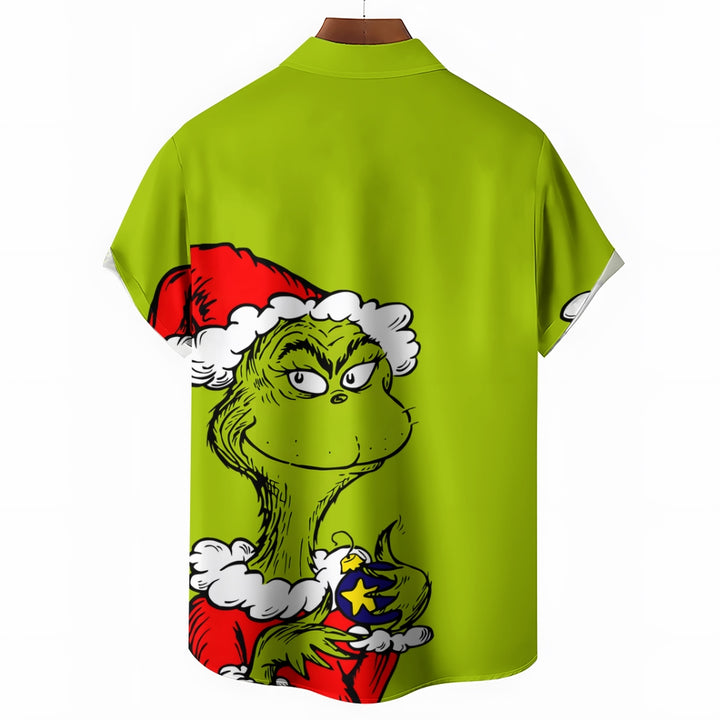 Christmas Green Monster Cartoon Casual Large Size Short Sleeve Shirt 2407004226