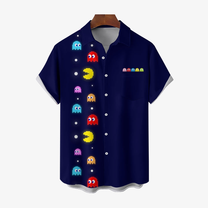 Navy Pac-Man Game Hawaiian Short Sleeve Shirt 2407004747