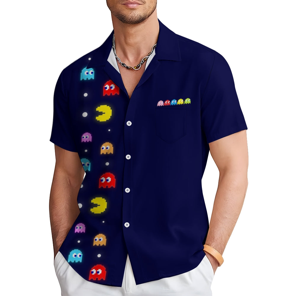 Navy Pac-Man Game Hawaiian Short Sleeve Shirt 2407004747