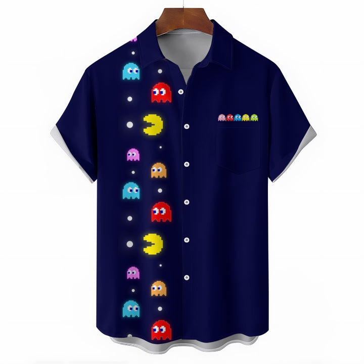 Navy Pac-Man Game Hawaiian Short Sleeve Shirt 2407004747