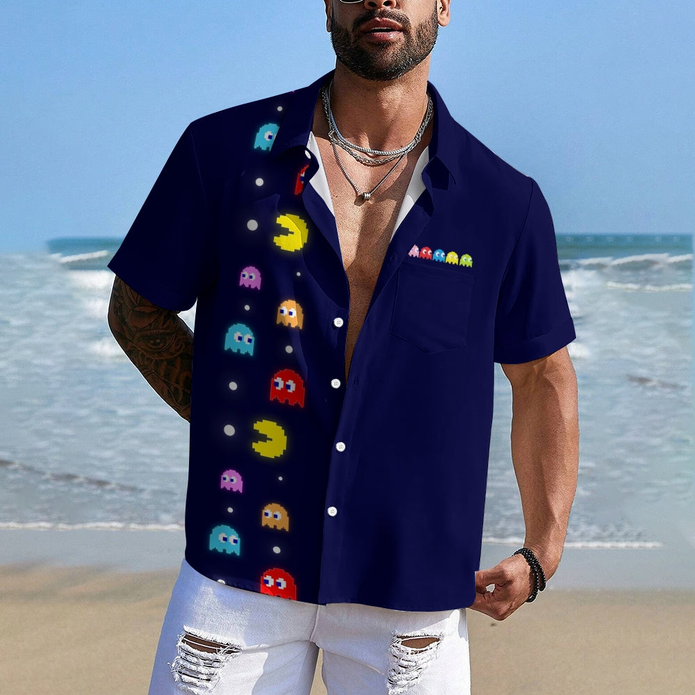 Navy Pac-Man Game Hawaiian Short Sleeve Shirt 2407004747