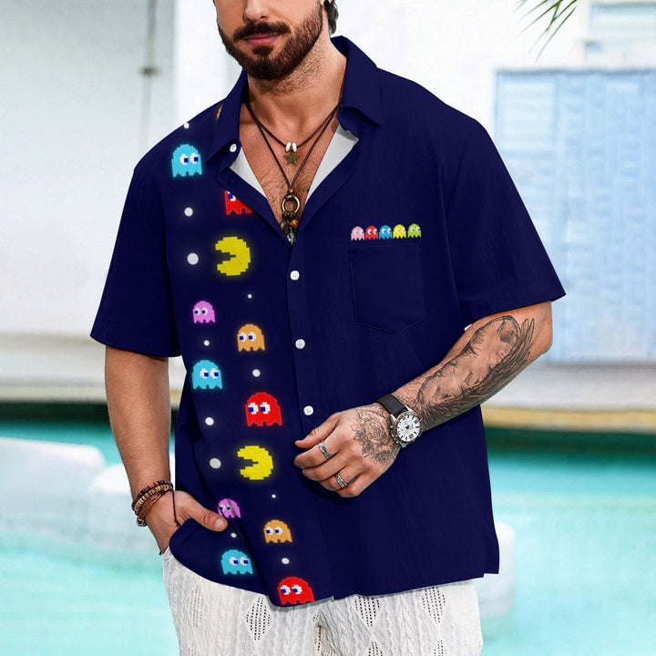 Navy Pac-Man Game Hawaiian Short Sleeve Shirt 2407004747