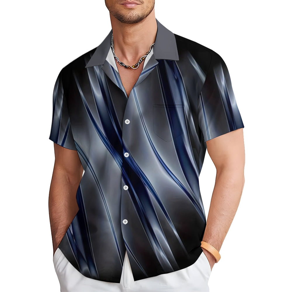 Men's Ombre Gradient Pattern Print Vintage Lapel Collar Short Sleeve Shirt