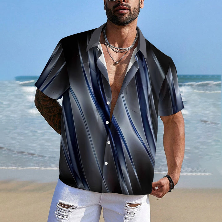 Men's Ombre Gradient Pattern Print Vintage Lapel Collar Short Sleeve Shirt 2407004836