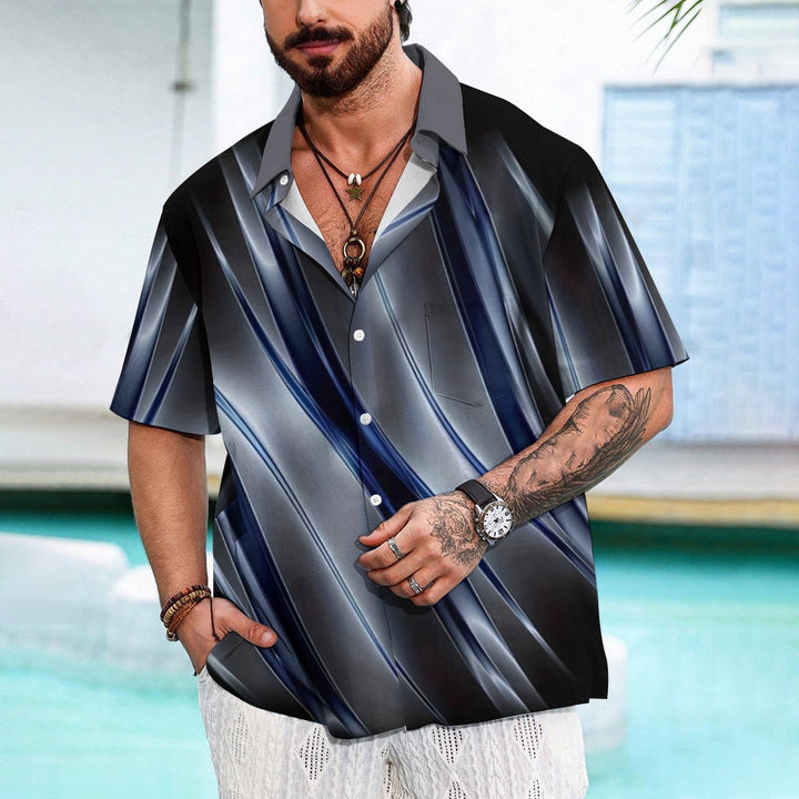 Men's Ombre Gradient Pattern Print Vintage Lapel Collar Short Sleeve Shirt