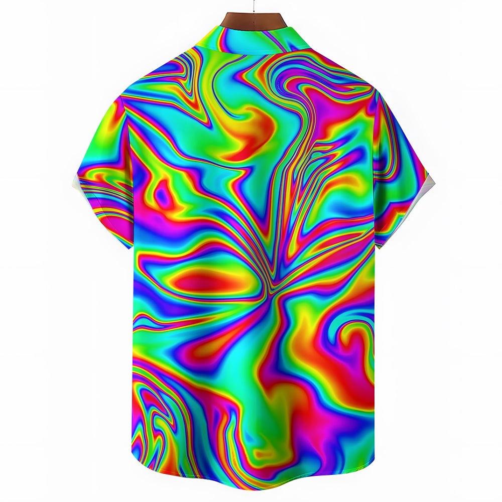 Men's Hawaiian Flowing Color Print Resort Shirt 2306101600
