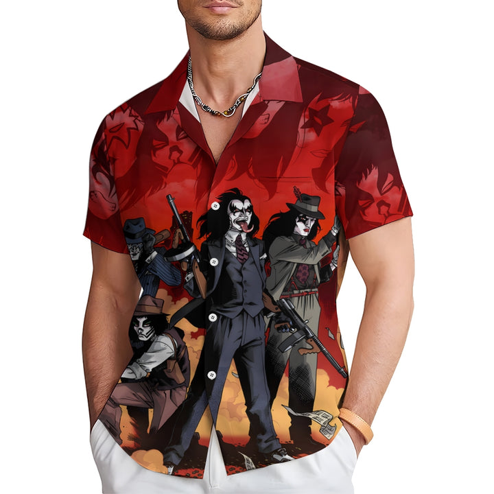 Men's Rock Themed Print Casual Short Sleeve Shirt 2403000222