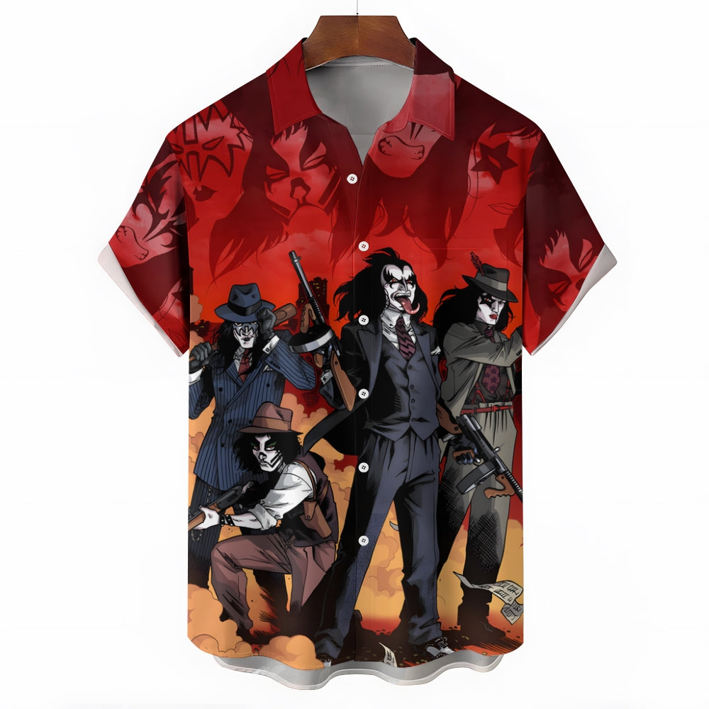 Men's Rock Themed Print Casual Short Sleeve Shirt 2403000222