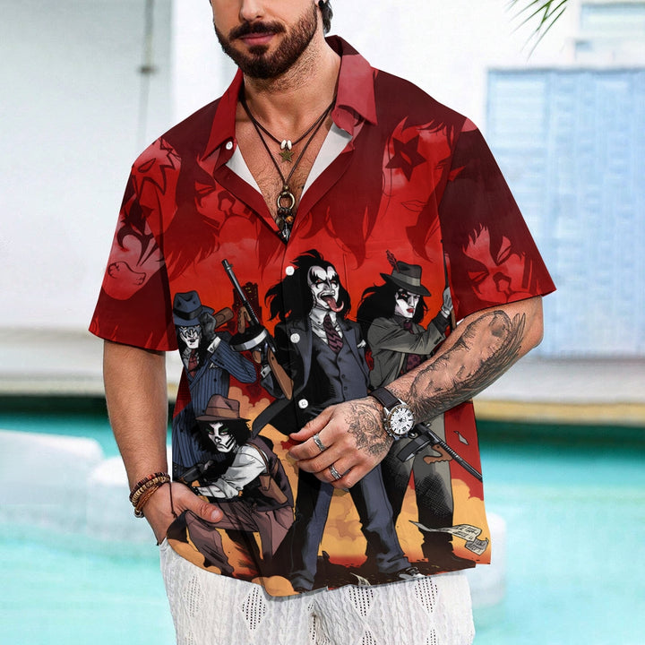 Men's Rock Themed Print Casual Short Sleeve Shirt 2403000222