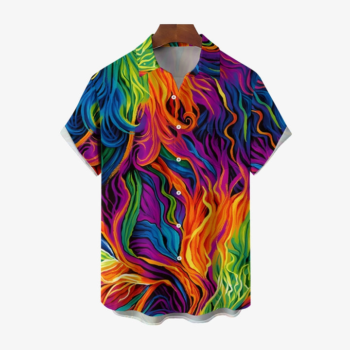 Men's 3D Abstract Pattern Print Short Sleeve Lapel Shirt 2407004876