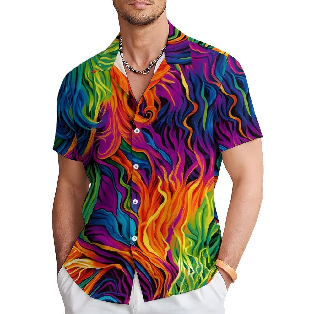 Men's 3D Abstract Pattern Print Short Sleeve Lapel Shirt 2407004876