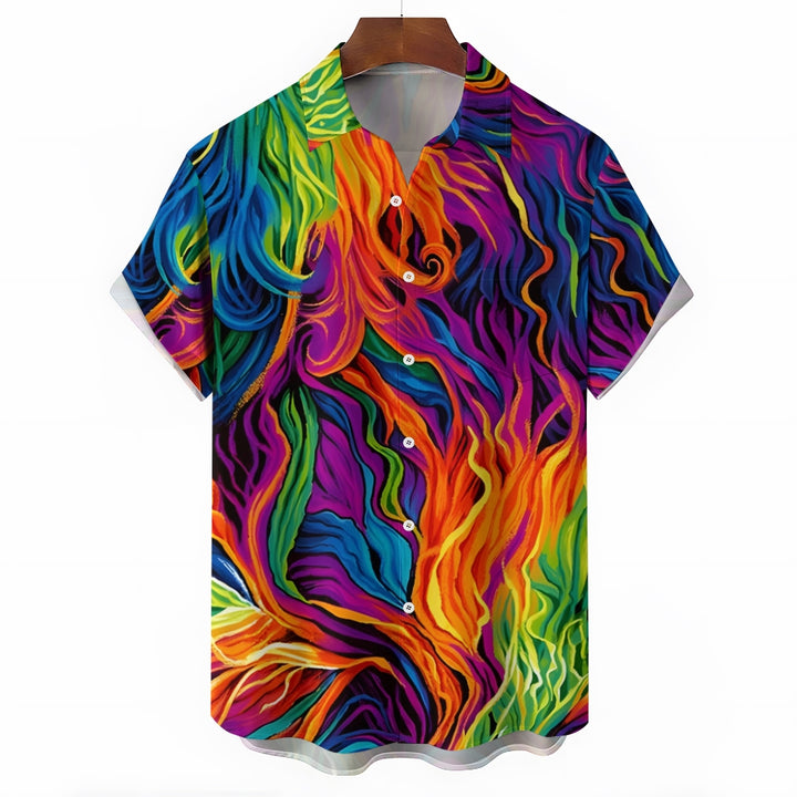 Men's 3D Abstract Pattern Print Short Sleeve Lapel Shirt 2407004876