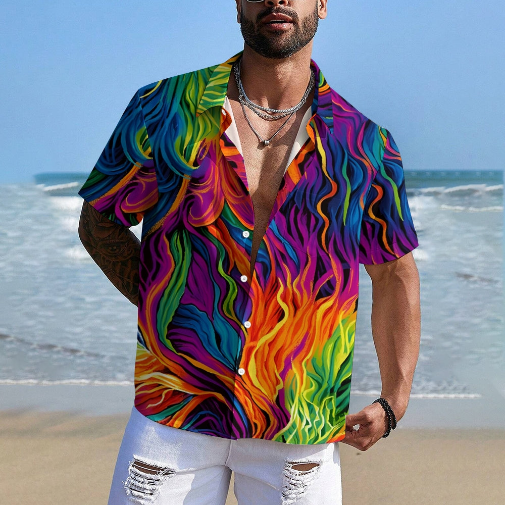 Men's 3D Abstract Pattern Print Short Sleeve Lapel Shirt 2407004876