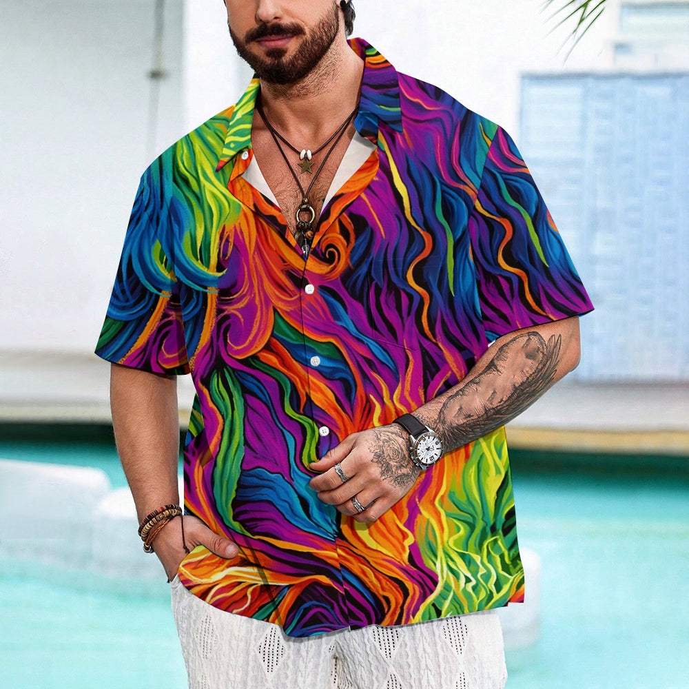 Men's 3D Abstract Pattern Print Short Sleeve Lapel Shirt 2407004876