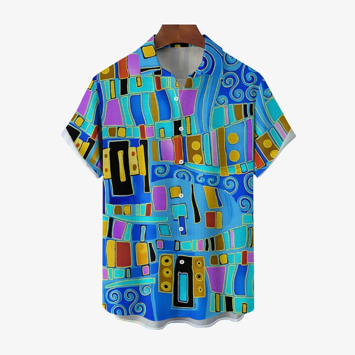 Men's Abstrct Art Print Casual Short Sleeve Shirt 2407004884