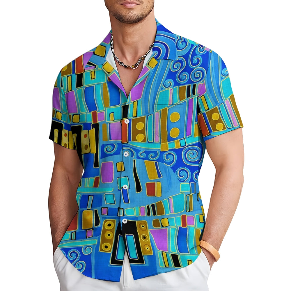 Men's Abstrct Art Print Casual Short Sleeve Shirt 2407004884