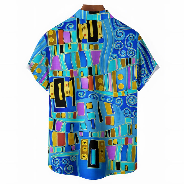 Men's Abstrct Art Print Casual Short Sleeve Shirt 2407004884