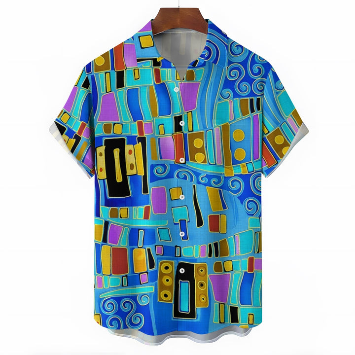 Men's Abstrct Art Print Casual Short Sleeve Shirt 2407004884