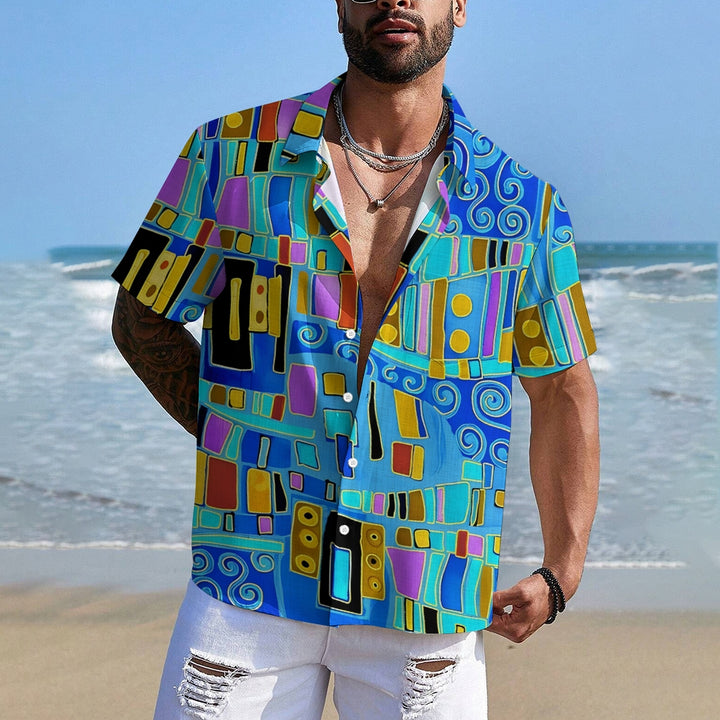 Men's Abstrct Art Print Casual Short Sleeve Shirt 2407004884