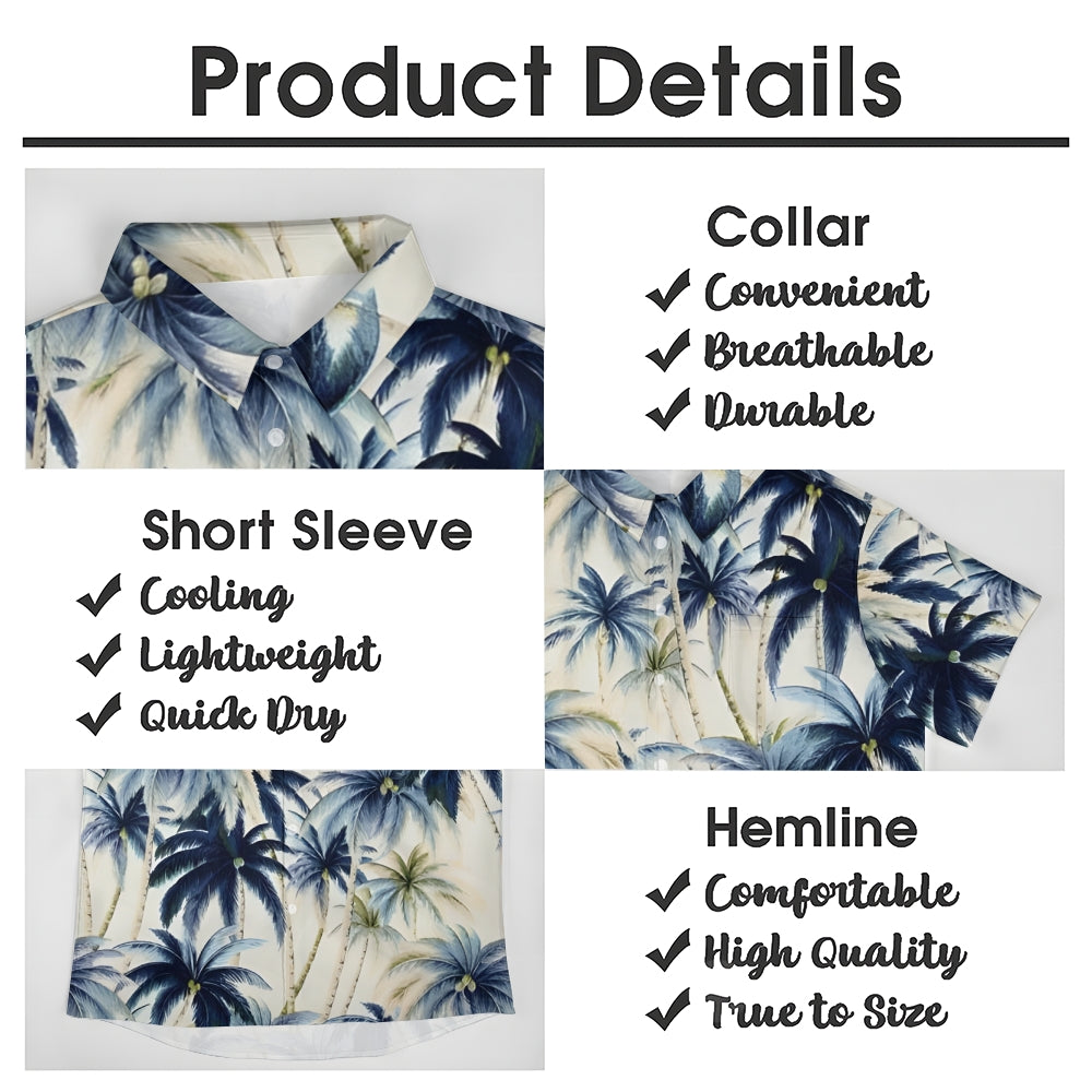 Beach Vacation Khaki Men's Hawaiian Shirt Vintage Coconut Tree Pocket Camping Shirt 2401000088