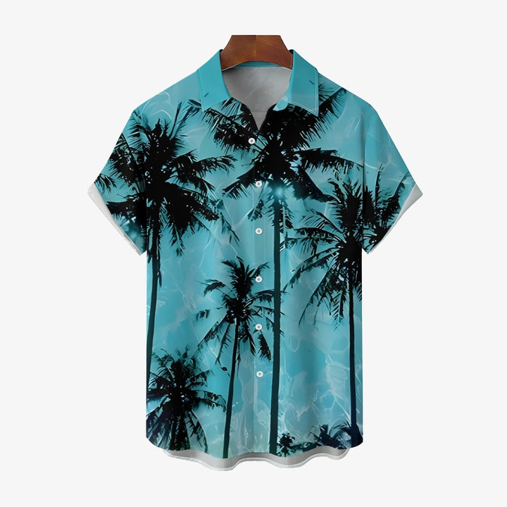 Men's Palm Tree Texture Print Casual Short Sleeve Shirt 2404001054