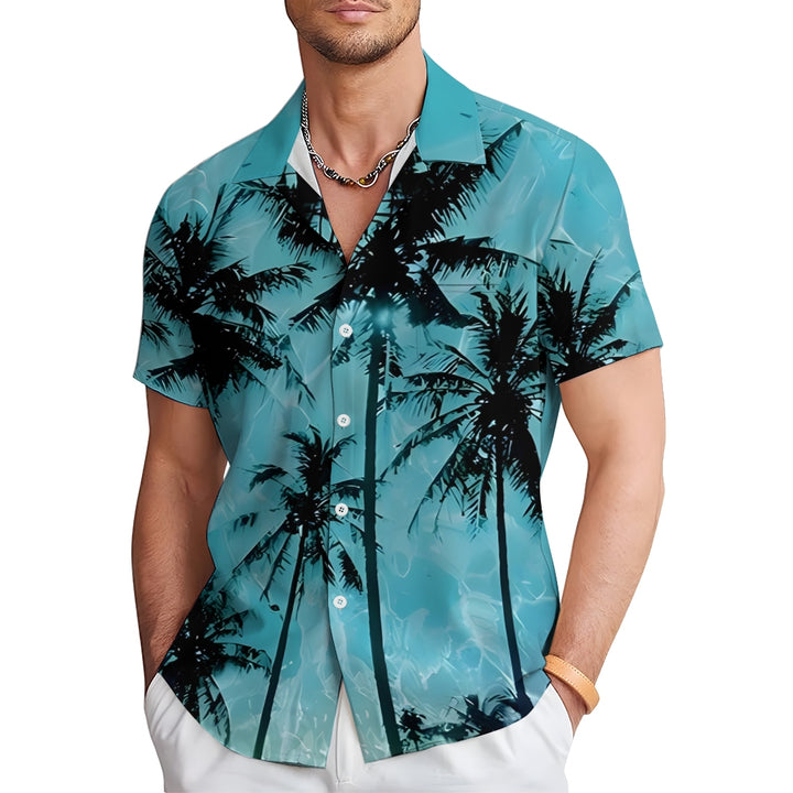 Men's Palm Tree Texture Print Casual Short Sleeve Shirt 2404001054