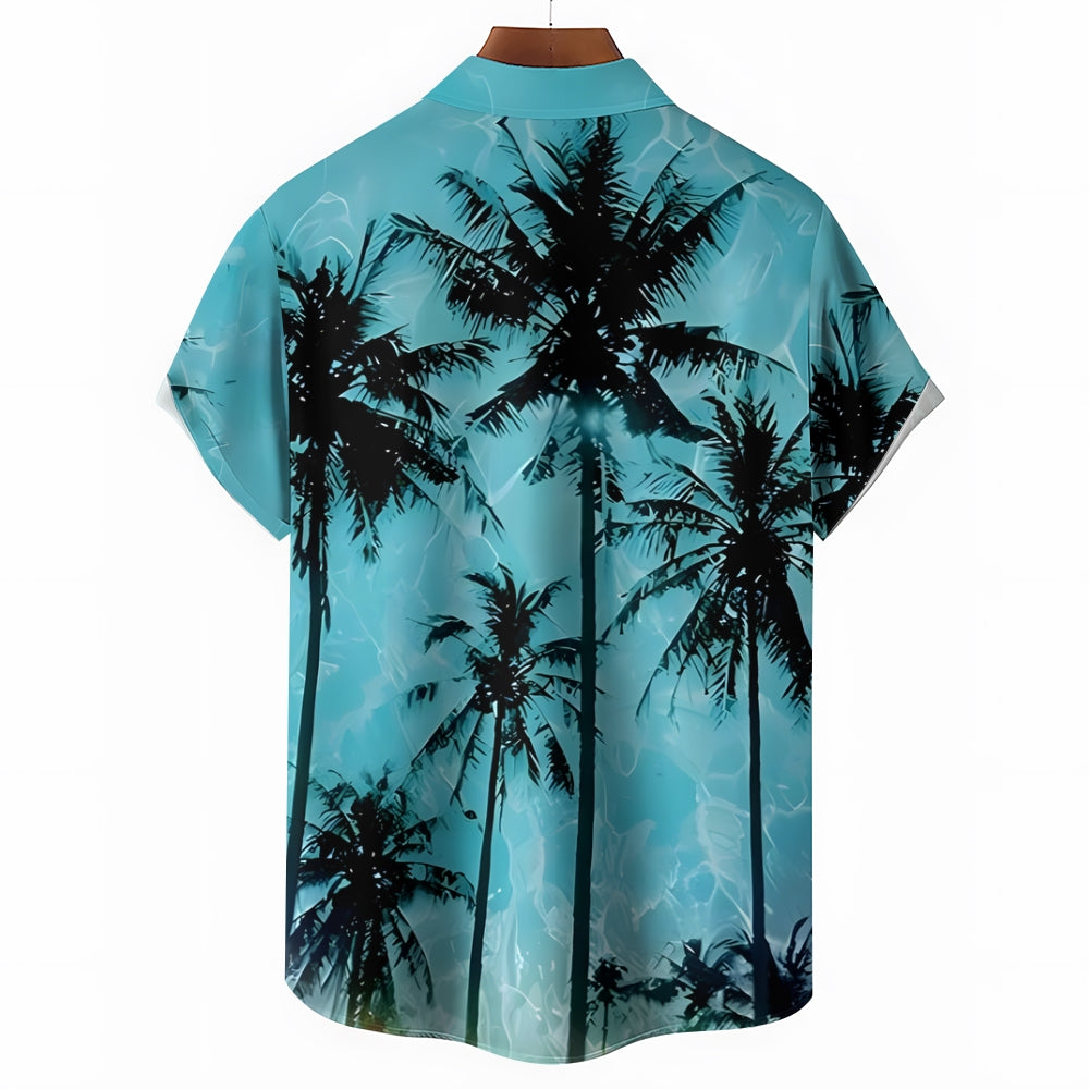 Men's Palm Tree Texture Print Casual Short Sleeve Shirt 2404001054