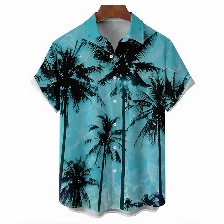 Men's Palm Tree Texture Print Casual Short Sleeve Shirt 2404001054