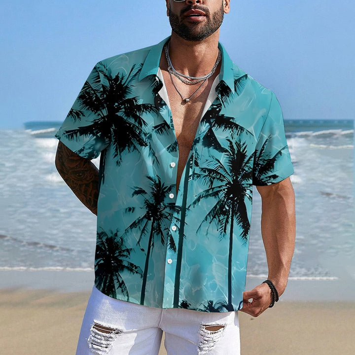 Men's Palm Tree Texture Print Casual Short Sleeve Shirt 2404001054