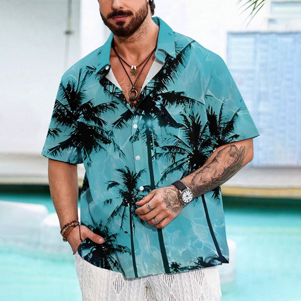 Men's Palm Tree Texture Print Casual Short Sleeve Shirt 2404001054