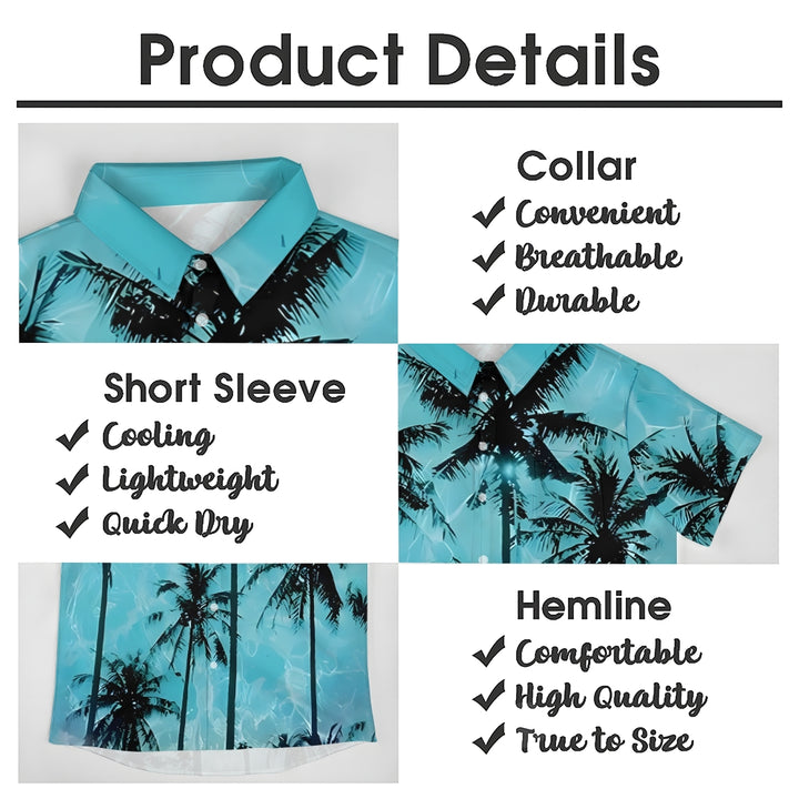 Men's Palm Tree Texture Print Casual Short Sleeve Shirt 2404001054