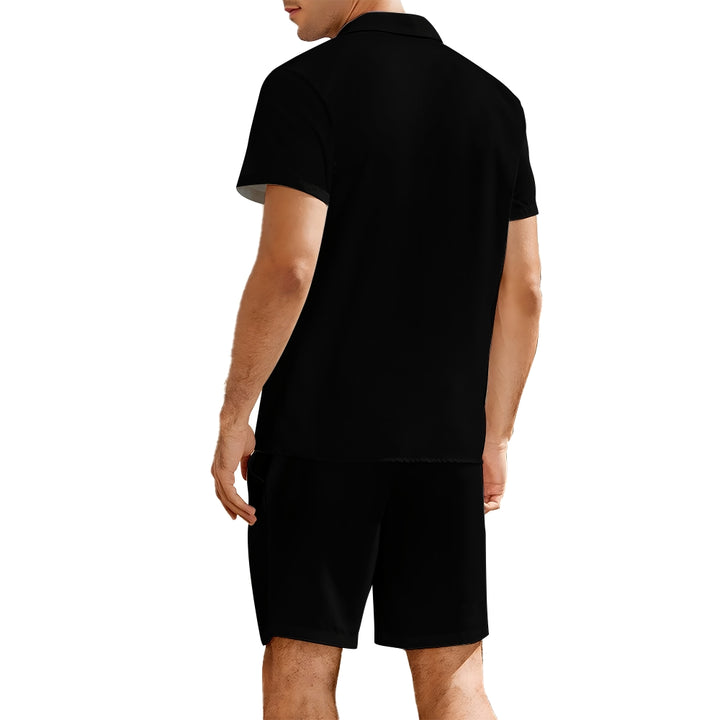 Casual Black Shirt And Beach Shorts Set 2407004938