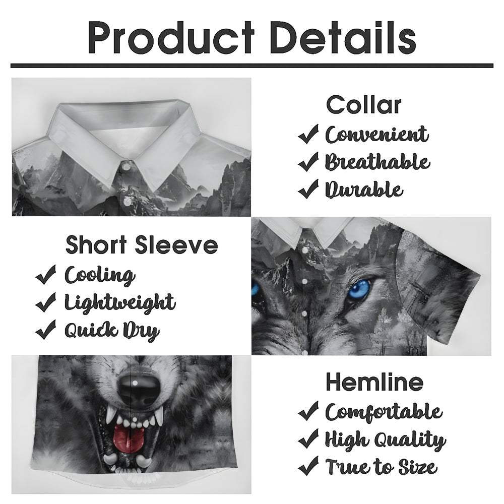 Men's Wolf Print Casual Short Sleeve Shirt 2404000450