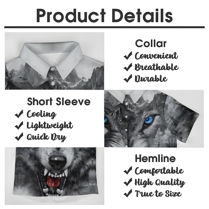 Men's Wolf Print Casual Short Sleeve Shirt 2404000450