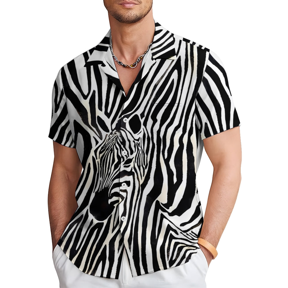 Men's Zebra Stripes Art Casual Short Sleeve Shirt 2402000077