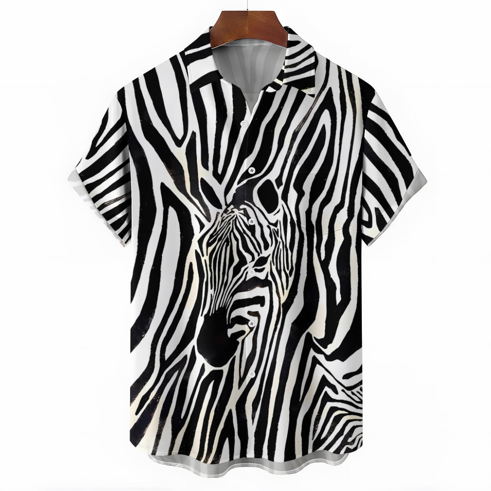 Men's Zebra Stripes Art Casual Short Sleeve Shirt 2402000077