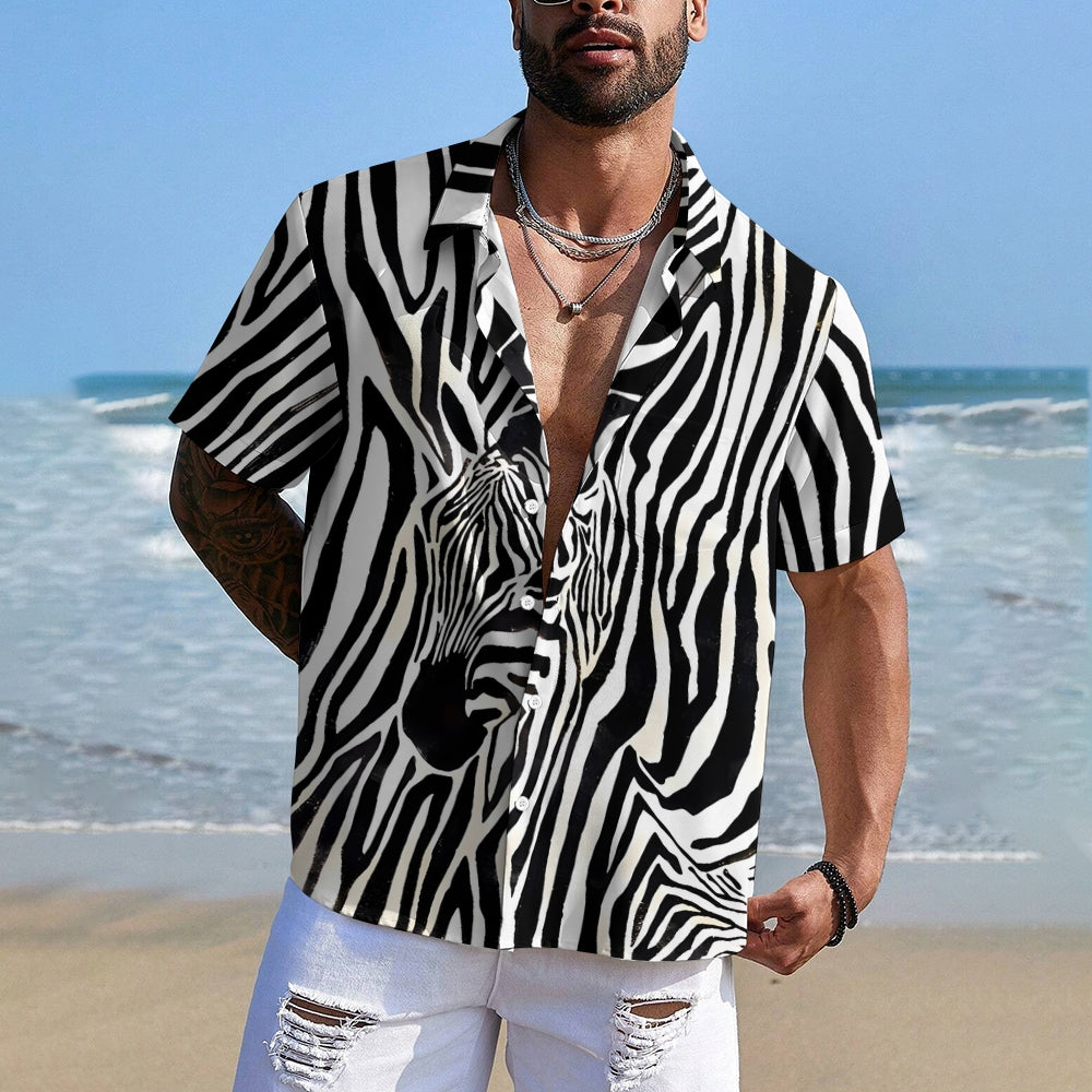 Men's Zebra Stripes Art Casual Short Sleeve Shirt 2402000077